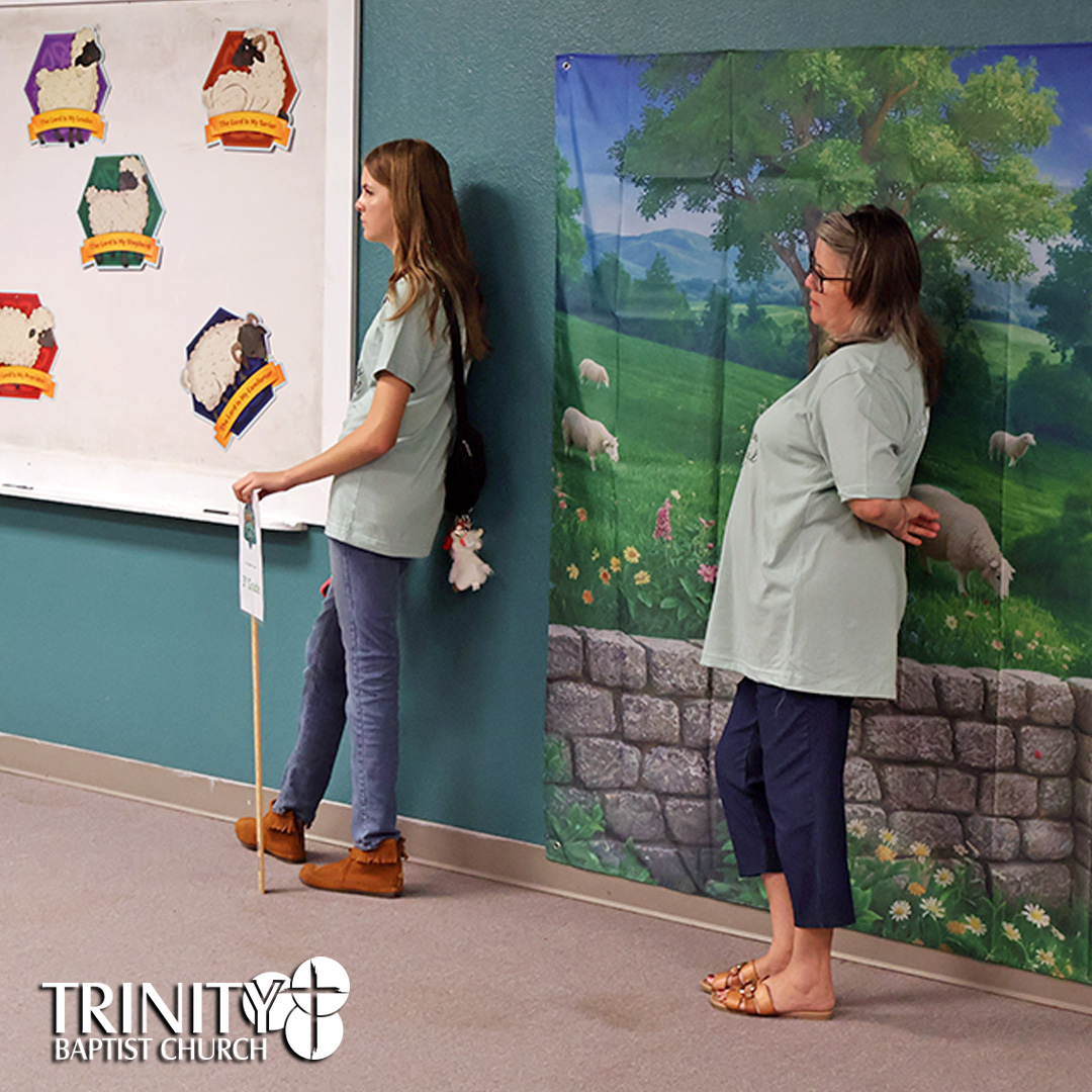 Vacation Bible School at Trinity Baptist Church of Lakeland, FL featured Answers in Genesis program Emerald Crossing, a journey through Psalm 23. We are showing pictures of our volunteers who help setup the decorations, teach the children, and pray for the children every night of VBS