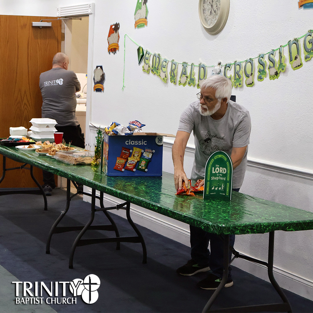 Vacation Bible School at Trinity Baptist Church of Lakeland, FL featured Answers in Genesis program Emerald Crossing, a journey through Psalm 23. We are showing pictures of our volunteers who help setup the decorations, teach the children, and pray for the children every night of VBS